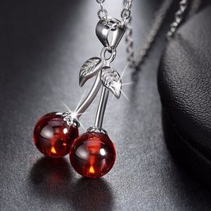 Sterling Silver Red Natural Stone Cherry Pendant